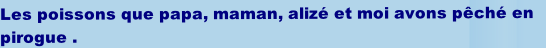 Les poissons que papa, maman, alizé et moi avons pêché en 
pirogue . 